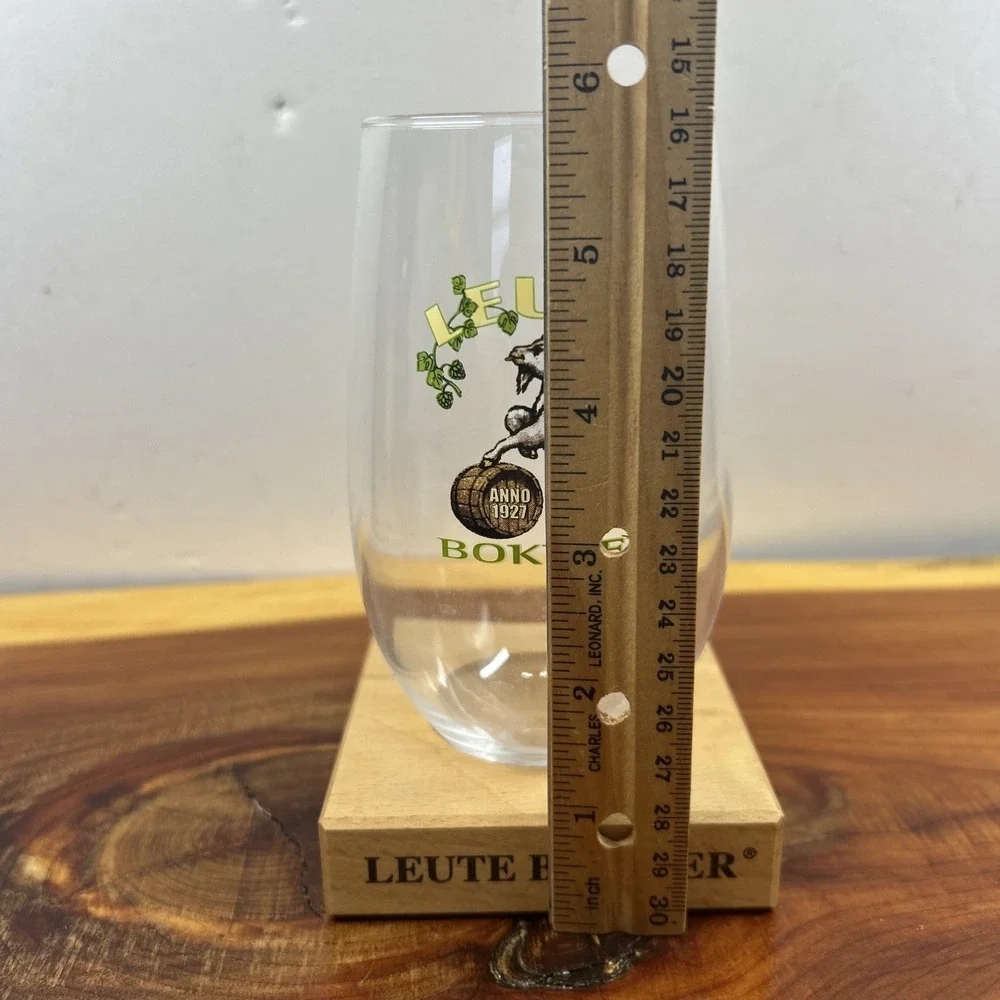 Leute Bokbier Belgian Beer‎ Stemless 0.33L Glass with Printed Logo Wooden Holder